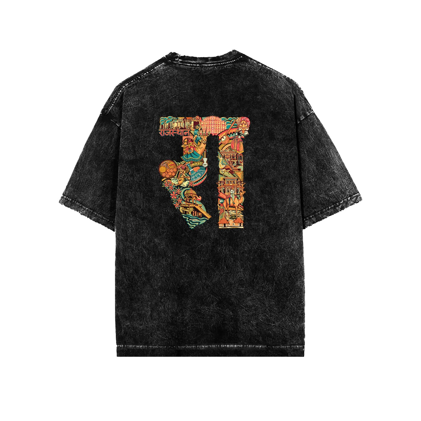 Rajasthan Text Acid Wash Oversized T-Shirt